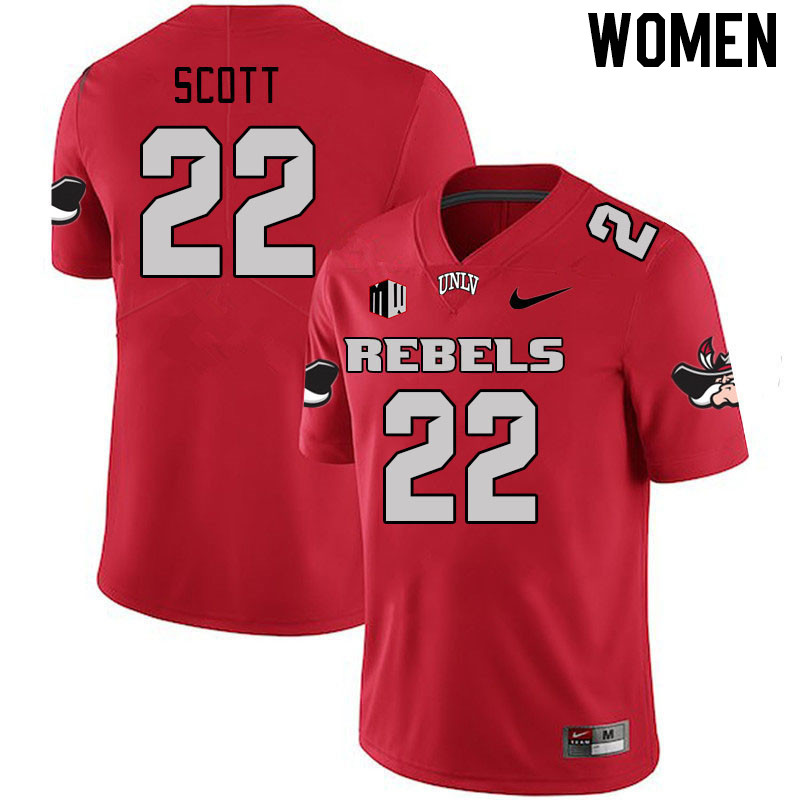 Women #22 Brennon Scott UNLV Rebels 2023 College Football Jerseys Stitched-Scarlet